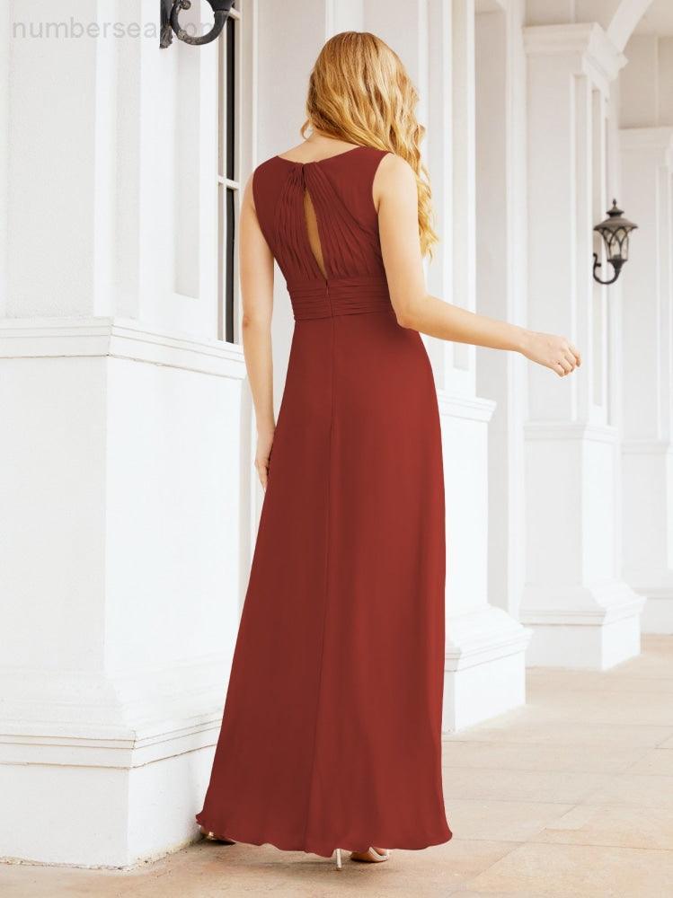 Formal Prom Gown Elegant V-Neck Sleeveless Bridesmaid Dresses for Wedding Party 28037