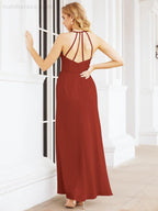 Numbersea Spaghetti Strap Bridesmaid Dresses V-Neck Long A-Line Formal Prom Gowns 28063