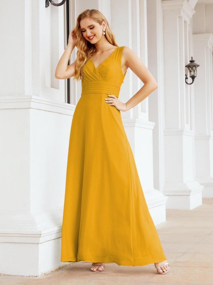 Formal Prom Gown Elegant V-Neck Sleeveless Bridesmaid Dresses for Wedding Party 28037
