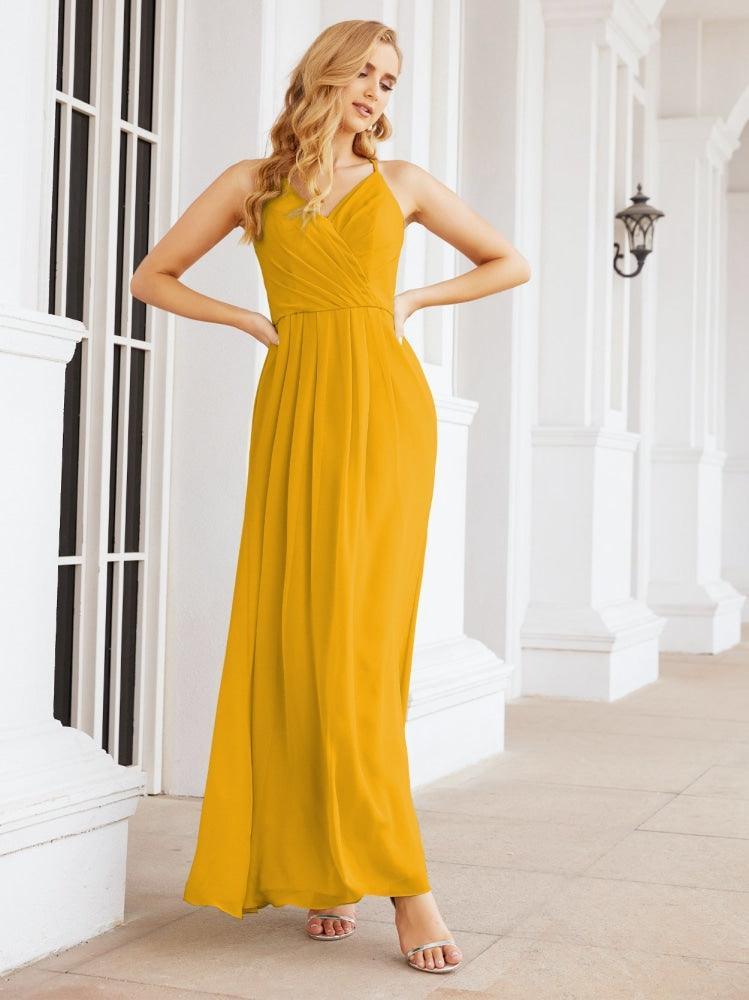 Numbersea Spaghetti Strap Bridesmaid Dresses V-Neck Long A-Line Formal Prom Gowns 28063