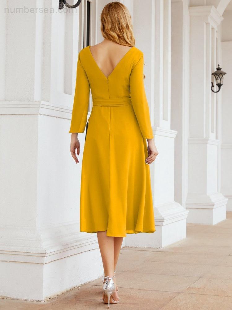 Bridesmaid Dress V-Back Waist Belt Mother of the Bride Wedding Guest 28031