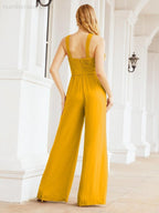 Numbersea Crisscross Neck Jumpsuit Formal Evening Dress Long Bridesmaid Dresses Bell-bottomed Pants 28033