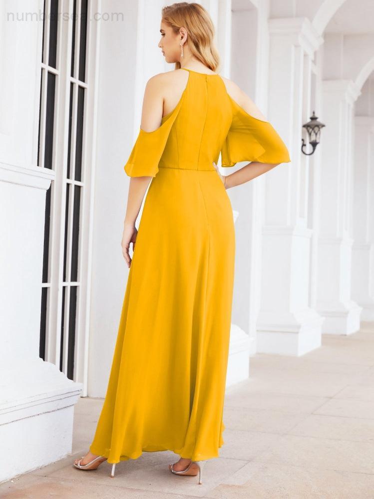 Numbersea Cold Shoulder Bridesmaid Dresses A-Line Long Formal Evening Gowns 28074