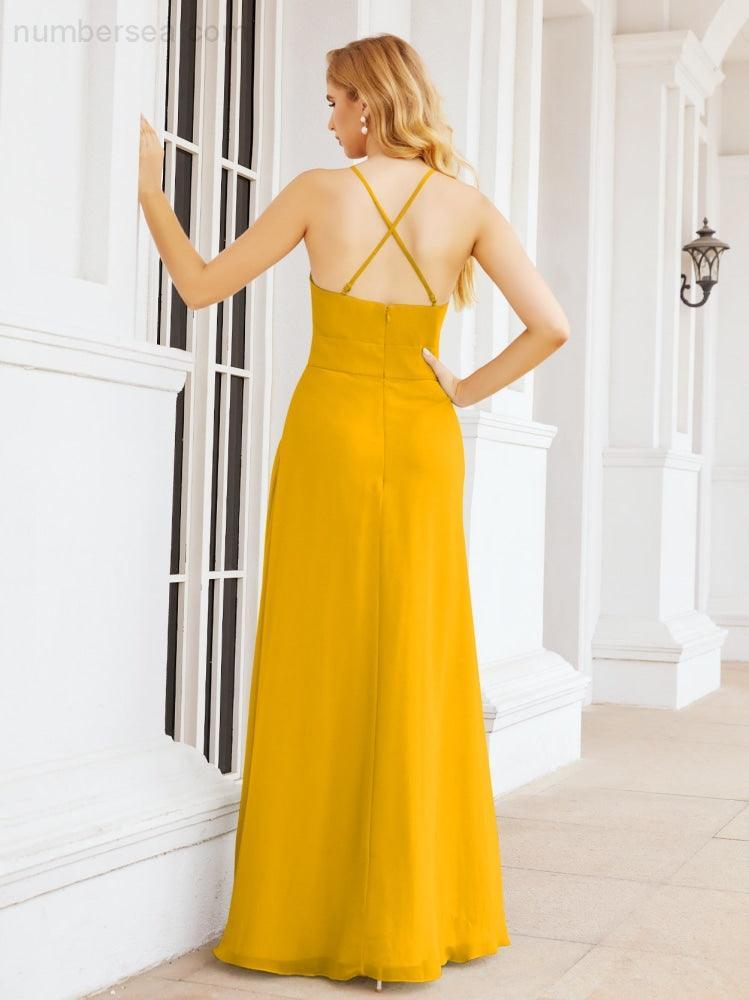 Numbersea Halter Bridesmaid Dresses with Pockets Sleeveless Formal Evening Party Prom Gowns  28055