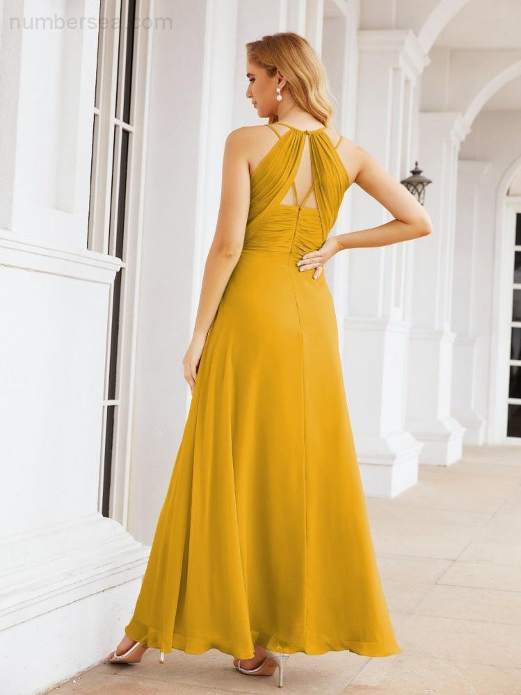 Numbersea Double Spaghetti Straps Bridesmaid Dresses for Women Long Formal Party Dress Side Split 28051