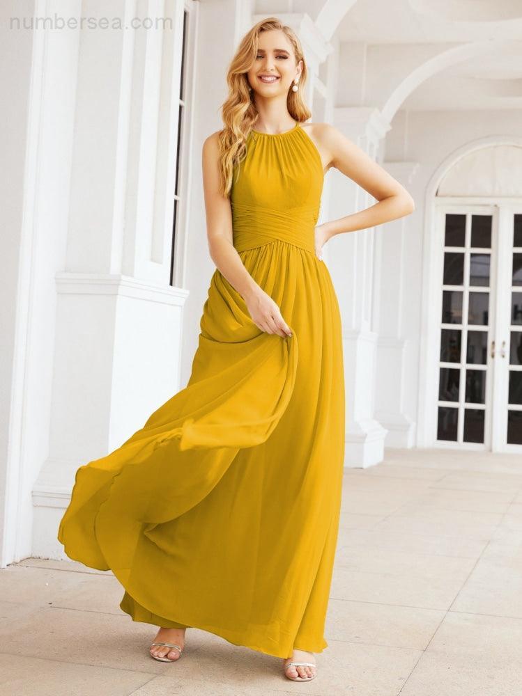Numbersea Sleeveless Bridesmaid Dresses Long Prom Gown Zipper with Keyhole Back 28056