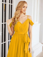 Numbersea Off The Shoulder Chiffon Bridesmaid Dress Long Formal Graduation Gown with Cowl Back 28069