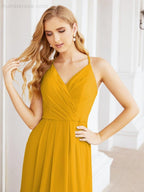 Numbersea Spaghetti Strap Bridesmaid Dresses V-Neck Long A-Line Formal Prom Gowns 28063