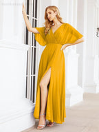 Numbersea V-Neck Bridesmaid Dress Chiffon Long Open Back Formal Dresses for Women Party Evening 28067