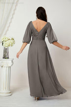 Numbersea  Formal Prom Gown Women V-Neck Chiffon Bridesmaid Dresses Long Bishop Sleeve Party Dress 2807
