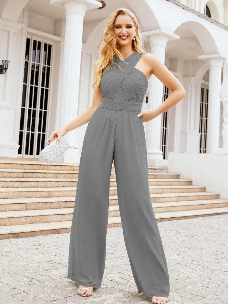Numbersea Crisscross Neck Jumpsuit Formal Evening Dress Long Bridesmaid Dresses Bell-bottomed Pants 28033