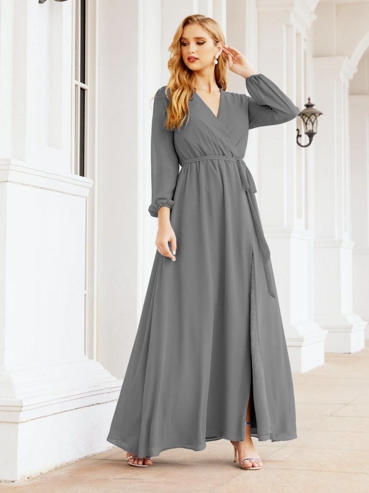 Numbersea Women's Chiffon Bridesmaid Dress A line Long Sleeves Formal Evening Prom Gown for Wedding Guest 28032