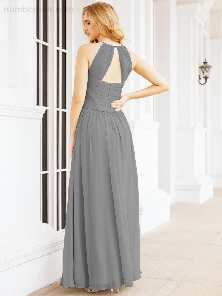 Numbersea Sleeveless Bridesmaid Dresses Long Prom Gown Zipper with Keyhole Back 28056