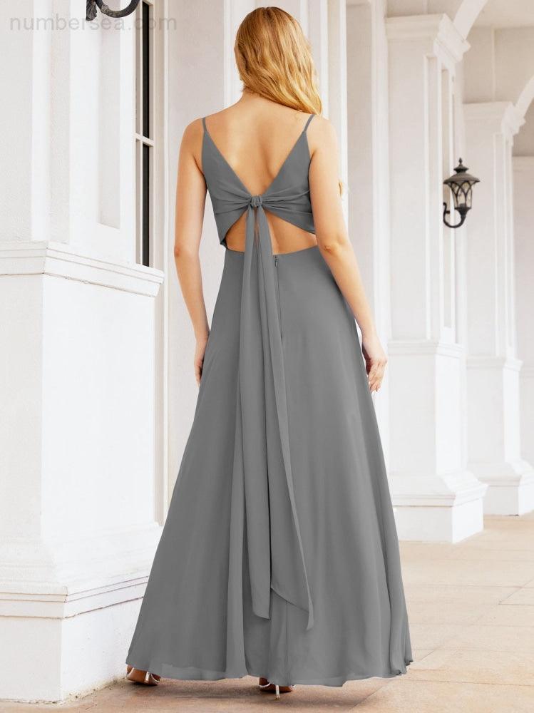 Numbersea Spaghetti Strap Bridesmaid Dresses V Neck Butterfly Back Fromal Evening Party Prom Gown 28036