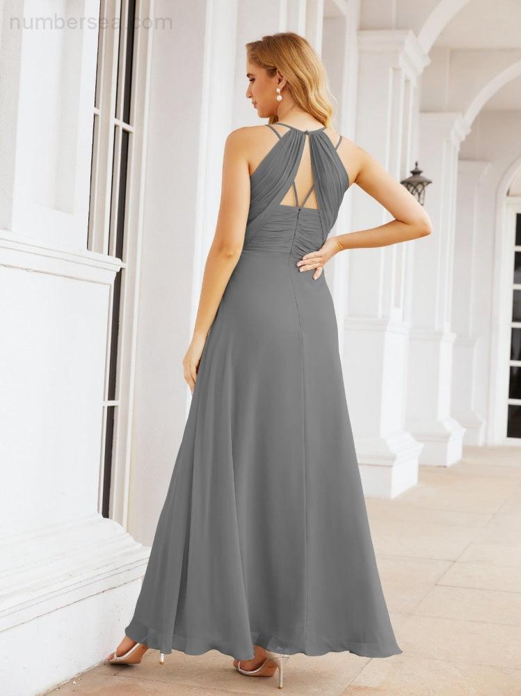Numbersea Double Spaghetti Straps Bridesmaid Dresses for Women Long Formal Party Dress Side Split 28051