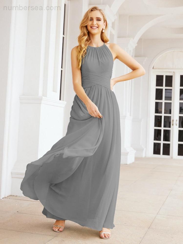 Numbersea Sleeveless Bridesmaid Dresses Long Prom Gown Zipper with Keyhole Back 28056
