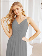 Numbersea Spaghetti Strap Bridesmaid Dresses V-Neck Long A-Line Formal Prom Gowns 28063