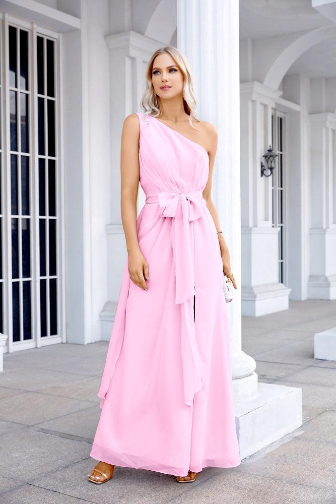Ladies Chiffon One Shoulder Bridesmaid Evening Dress Wedding Party Evening Dress 28133