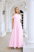 Ladies Chiffon Off Shoulder Swing Sleeve Front Slit Bridesmaid Evening Dress Wedding Party Evening Dress 28117