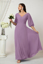 Numbersea  Formal Prom Gown Women V-Neck Chiffon Bridesmaid Dresses Long Bishop Sleeve Party Dress 2807
