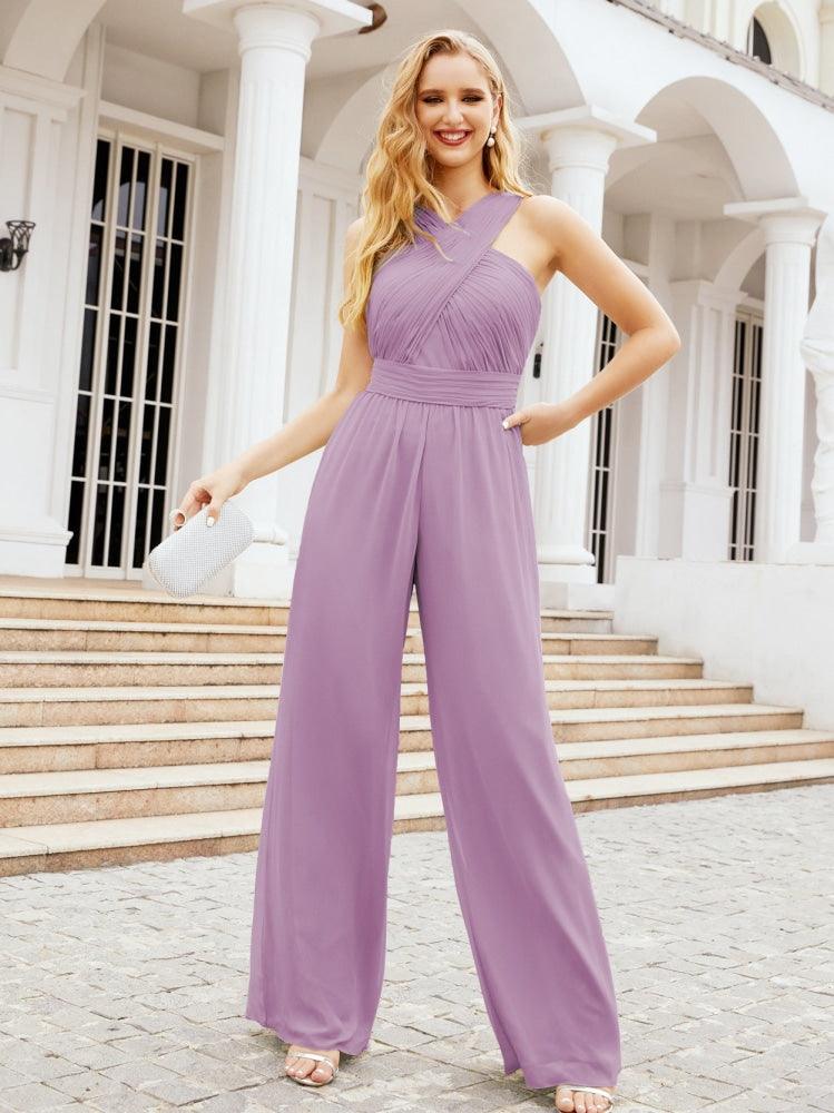 Numbersea Crisscross Neck Jumpsuit Formal Evening Dress Long Bridesmaid Dresses Bell-bottomed Pants 28033