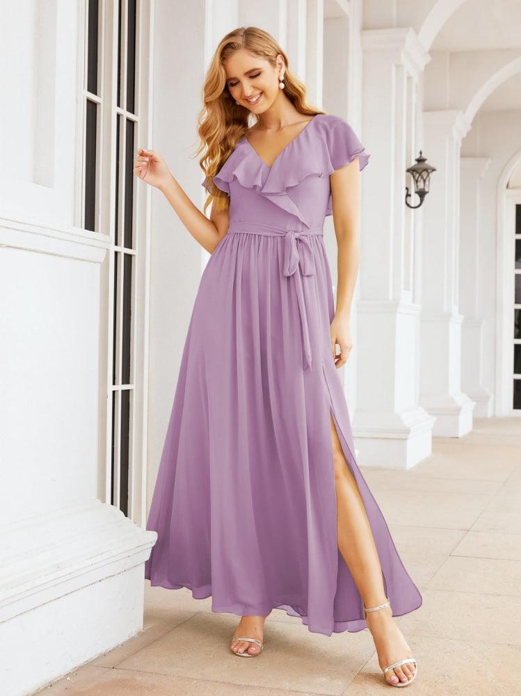 Bridesmaid Dresses with Flutter Sleeves Formal Evening Party Prom Gowns 28044
