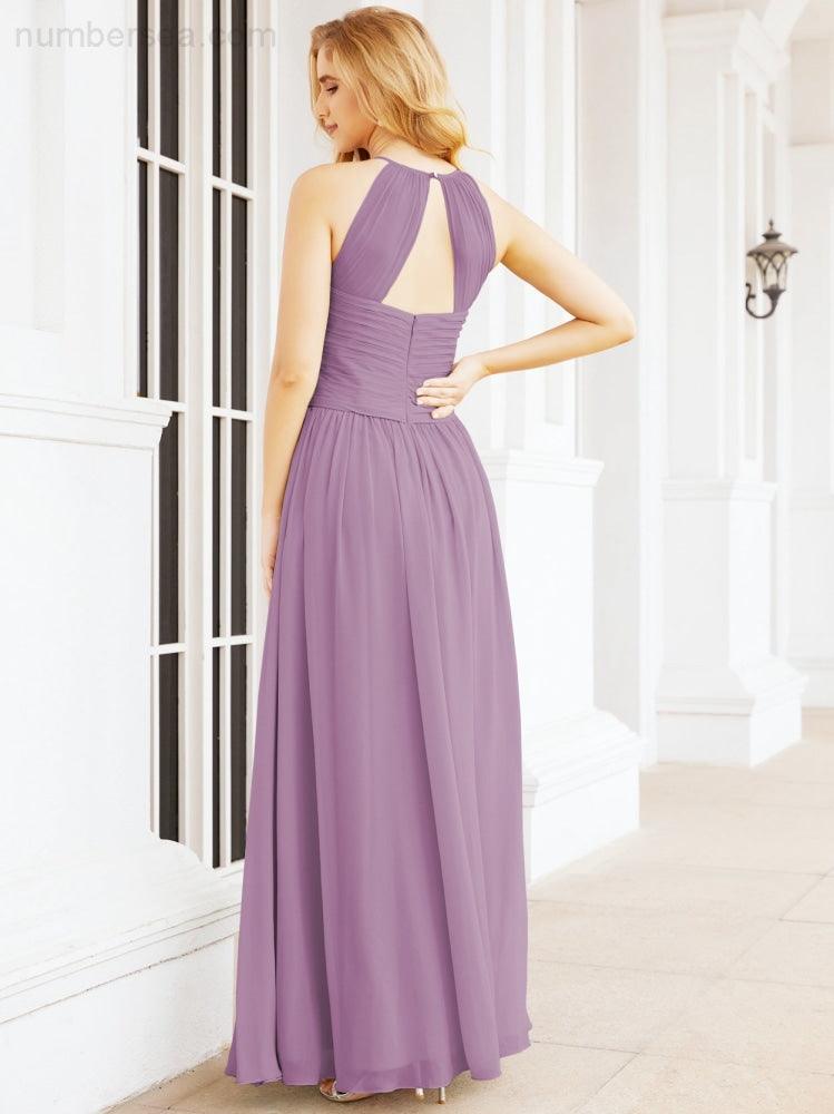 Numbersea Sleeveless Bridesmaid Dresses Long Prom Gown Zipper with Keyhole Back 28056