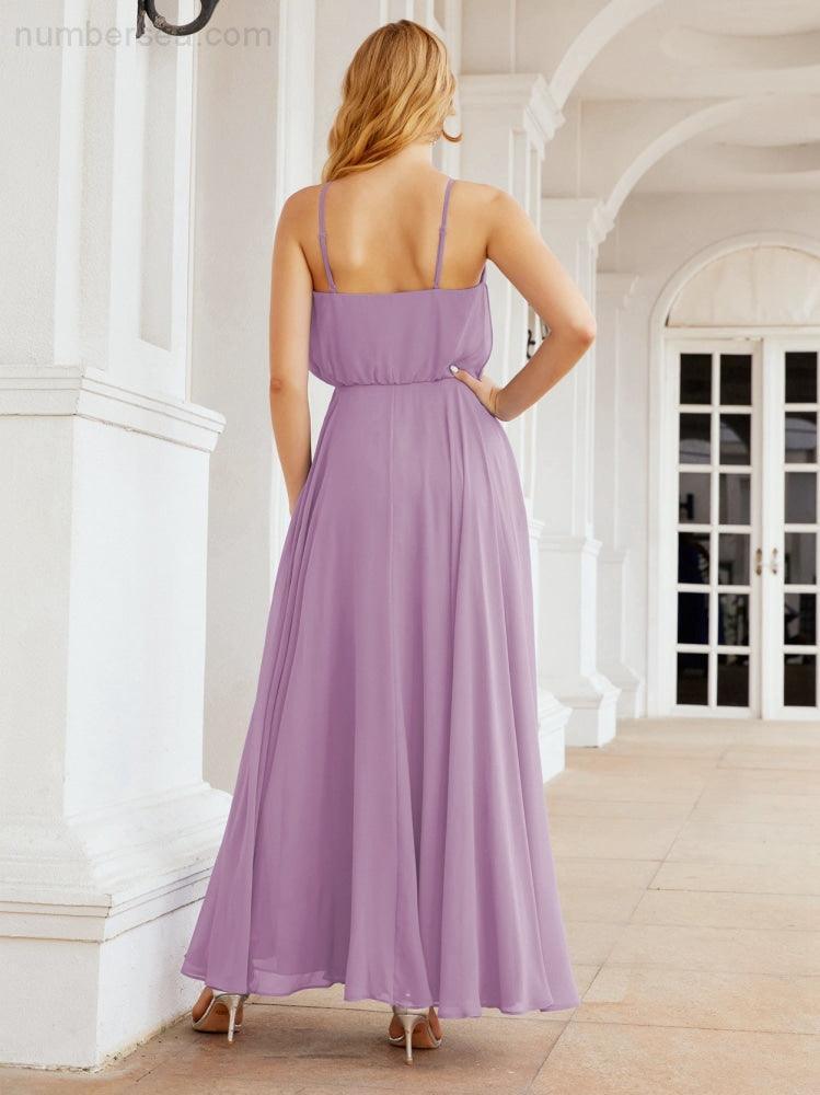 Numbersea  Halter Long Bridesmaid Dresses Formal A line Juniors Dress 28029