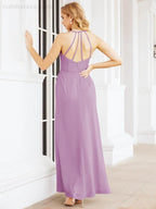 Numbersea Spaghetti Strap Bridesmaid Dresses V-Neck Long A-Line Formal Prom Gowns 28063