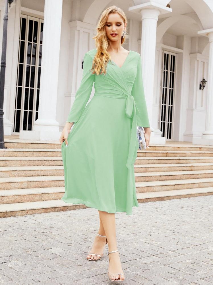 Bridesmaid Dress V-Back Waist Belt Mother of the Bride Wedding Guest 28031