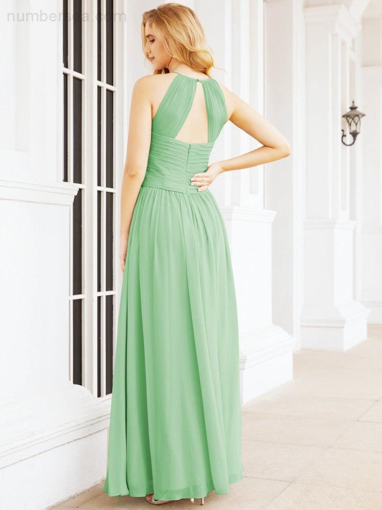 Numbersea Sleeveless Bridesmaid Dresses Long Prom Gown Zipper with Keyhole Back 28056
