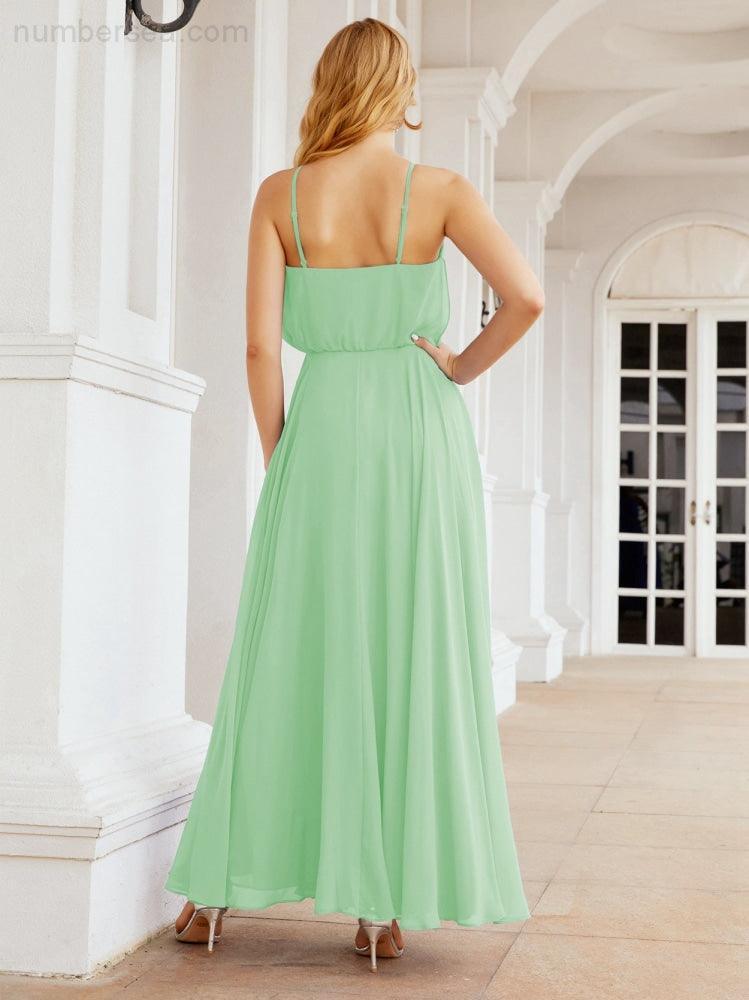 Numbersea  Halter Long Bridesmaid Dresses Formal A line Juniors Dress 28029
