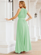 Numbersea Halter Bridesmaid Dress Empire Waist Formal Evening Prom Gown for Mother of The Bride 28030