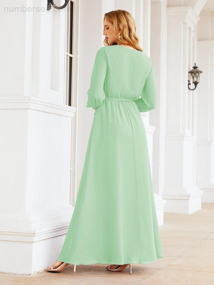 Numbersea Women's Chiffon Bridesmaid Dress A line Long Sleeves Formal Evening Prom Gown for Wedding Guest 28032