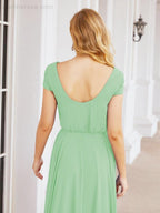 Numbersea V-Neck Bridesmaid Dresses Long Cap Sleeves Prom Evening Formal Gowns 28071
