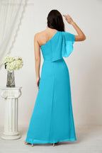 Numbersea  Chiffon Ruffled One Shoulder Long Bridesmaid Dresses A-line Formal Evening Gown Side Split 2809