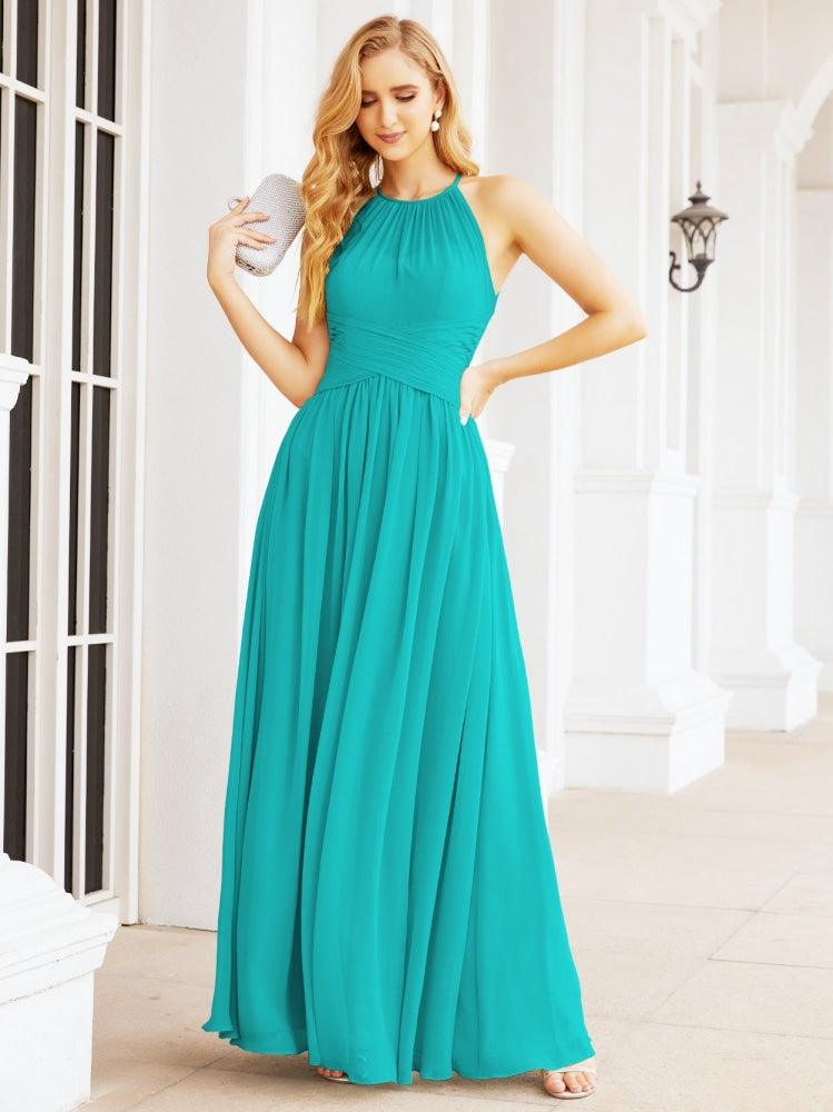 Numbersea Sleeveless Bridesmaid Dresses Long Prom Gown Zipper with Keyhole Back 28056