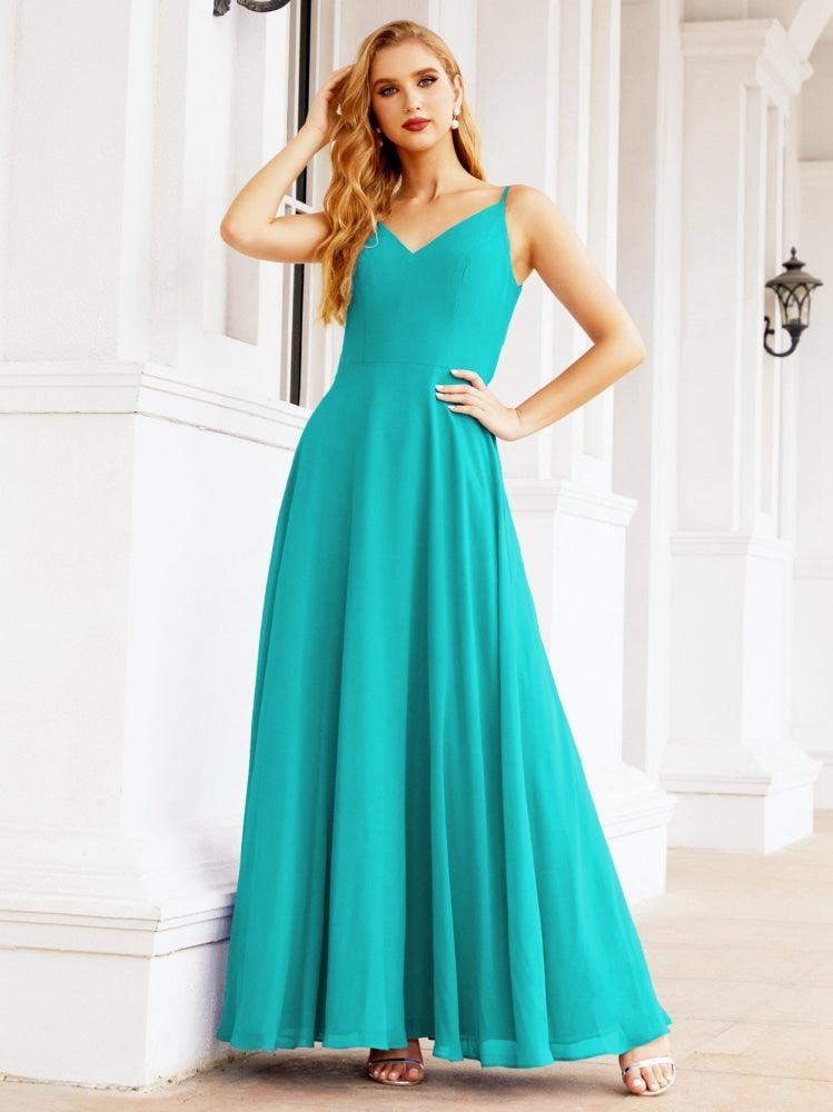Numbersea Spaghetti Strap Bridesmaid Dresses V Neck Butterfly Back Fromal Evening Party Prom Gown 28036
