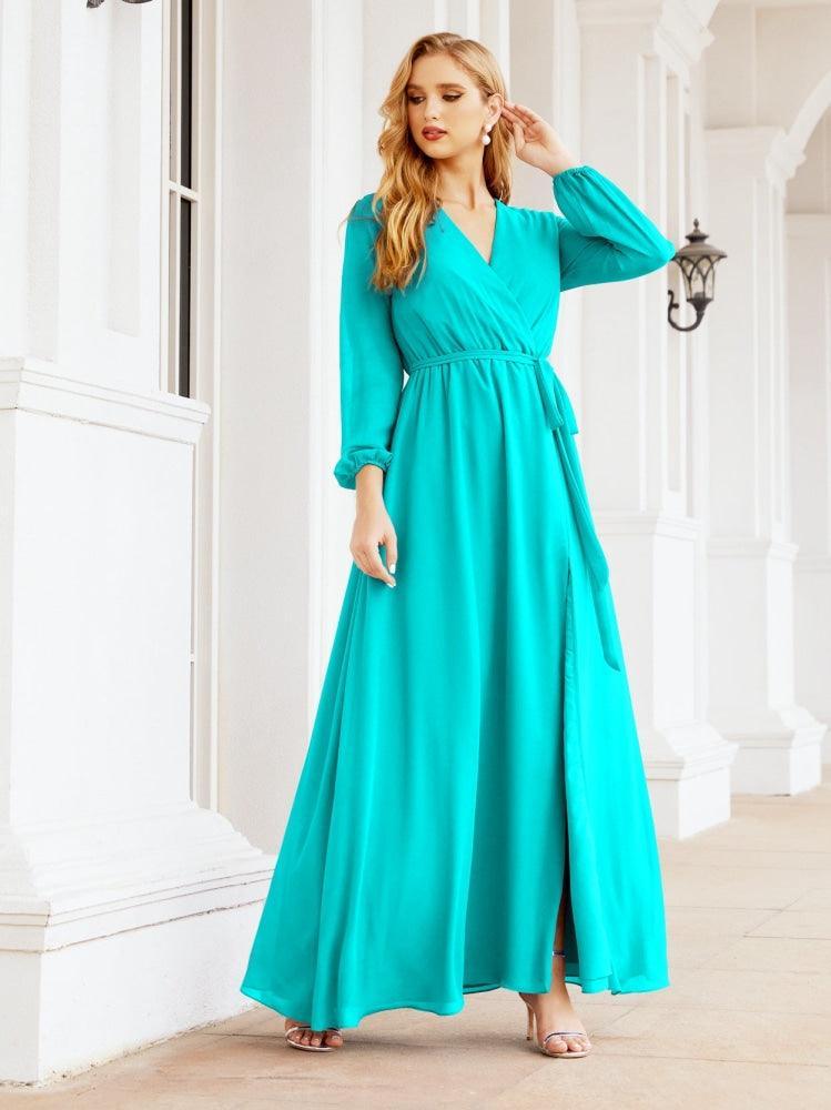 Numbersea Women's Chiffon Bridesmaid Dress A line Long Sleeves Formal Evening Prom Gown for Wedding Guest 28032