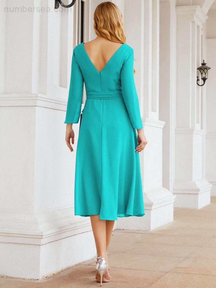 Bridesmaid Dress V-Back Waist Belt Mother of the Bride Wedding Guest 28031