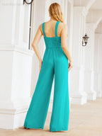 Numbersea Crisscross Neck Jumpsuit Formal Evening Dress Long Bridesmaid Dresses Bell-bottomed Pants 28033