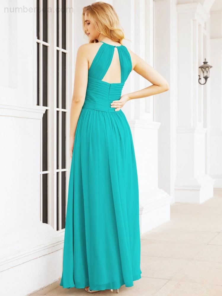Numbersea Sleeveless Bridesmaid Dresses Long Prom Gown Zipper with Keyhole Back 28056