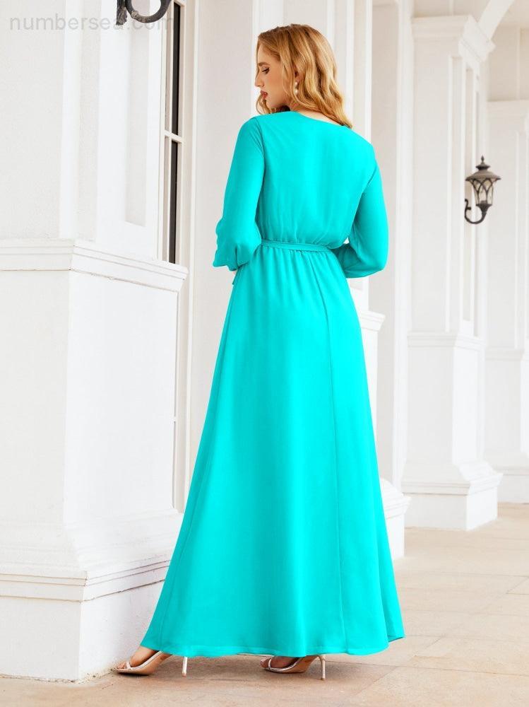 Numbersea Women's Chiffon Bridesmaid Dress A line Long Sleeves Formal Evening Prom Gown for Wedding Guest 28032