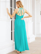 Numbersea Spaghetti Strap Bridesmaid Dresses V-Neck Long A-Line Formal Prom Gowns 28063