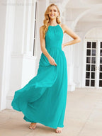 Numbersea Sleeveless Bridesmaid Dresses Long Prom Gown Zipper with Keyhole Back 28056