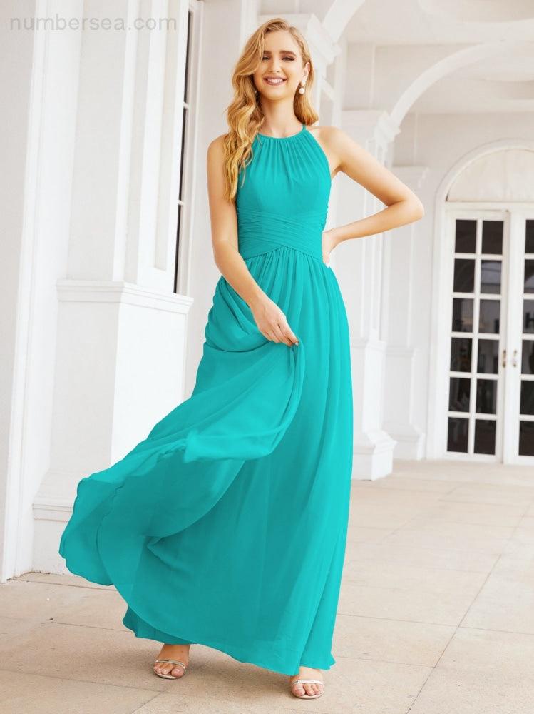 Numbersea Sleeveless Bridesmaid Dresses Long Prom Gown Zipper with Keyhole Back 28056
