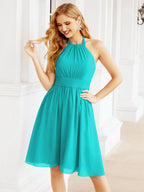 Numbersea Halter Chiffon Bridesmaid Dresses Short Sleeveless Formal Party Dress Open Back 28023