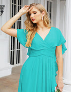 Numbersea Chiffon Bridesmaid Dresses Long Formal Evening Prom Mother of The Bride Dress with Flutter Sleeve     SEA28040