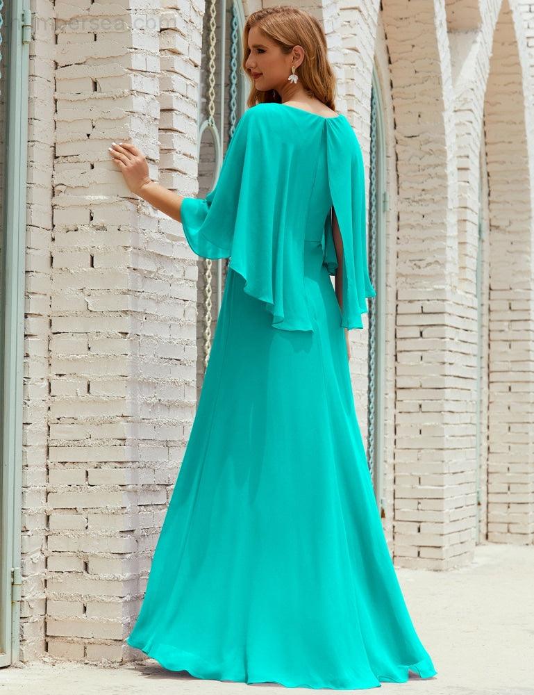 Numbersea  Bridesmaid Dress Women Long Sleeve V-Neck Chiffon Formal Wedding Party Dress 28018