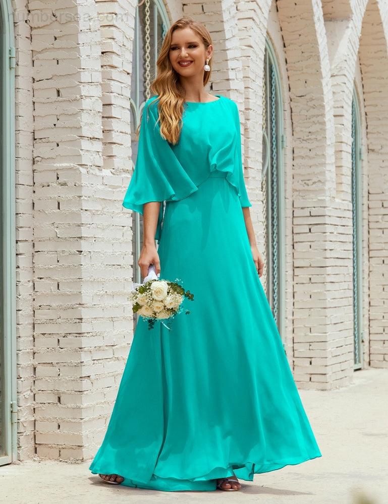 Numbersea  Bridesmaid Dress Women Long Sleeve V-Neck Chiffon Formal Wedding Party Dress 28018